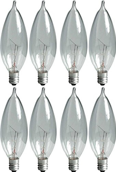 GE Crystal Clear Decorative Bent Tip Light Bulbs, Candelabra Base (8 Bulbs) (25 Watts)