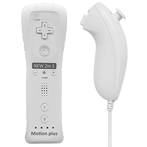 Wii U Remote Controller, Built in Motion Plus Remote and Nunchuk Controller with Silicon Case and Wrist Strap for Nintendo Wii and Wii U (White)