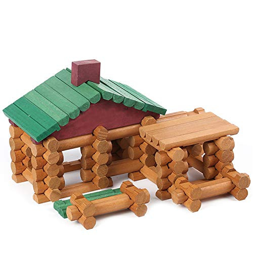 Wondertoys 90 Piece Classic Wood Cabin Logs Set Building Toy for Children Educational Gifts