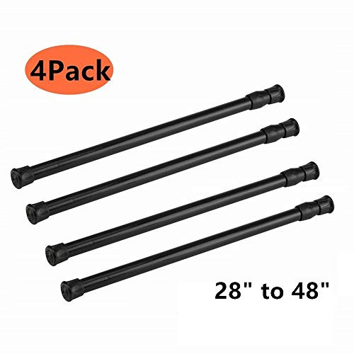 Tension Rods, 4 Pack Adjustable Spring Steel Cupboard Bars Tension Curtain Rod Shower Rod Closet Rod Tensions Rod Extendable Width 28-48 Inches ( Black )