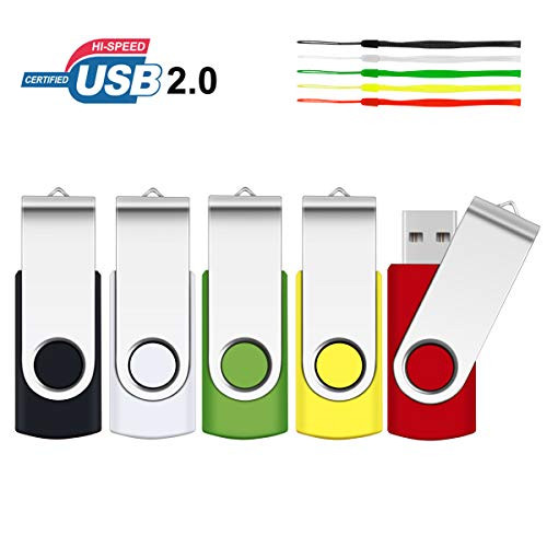 32GB USB Flash Drive, SRVR 5 Pack USB 2.0 Flash Drive Metal Swivel USB Memory Stick with LED Indicator, Fold Storage Thumb Drives Jump Drive with Lanyards (5 Mixed Color)