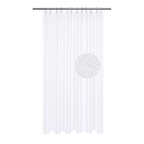 Extra Long Shower Curtain with 86 inch Height, Fabric, Waffle Weave, Hotel Collection, Water Repellent, Machine Washable, 230 GSM Heavyweight, White Pique Pattern Decorative Bathroom Curtain