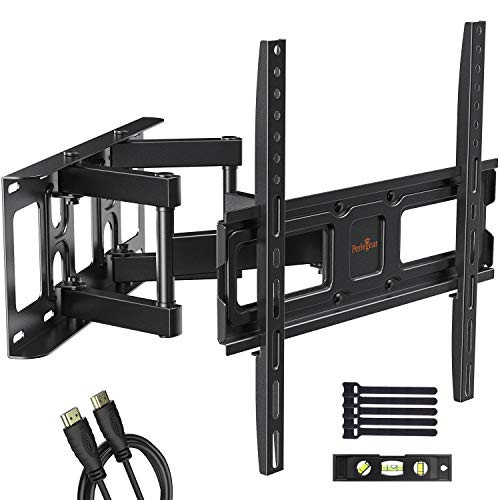 Perlegear TV Wall Mount Bracket Full Motion Dual Swivel Articulating Arms Extension Tilt Rotation, Fits Most 26-55 Inch LED, LCD, OLED Flat&Curved TVs, Max VESA 400x400mm