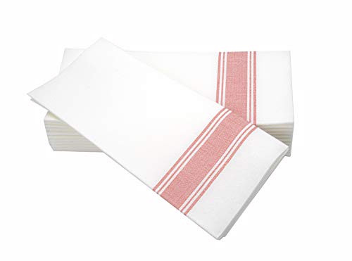 Simulinen Dinner Napkins -Red Stripe Bistro- Decorative Cloth Like & Disposable Large Napkins - Soft, Absorbent & Durable (19"x17" - Box of 60)