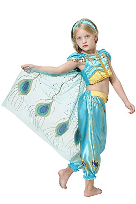 IZKIZF Kids Girls Jasmine Costume Arabian Princess Aladdin Halloween Cosplay Dress up Birthday Party Outfit 6-7T IZKIZF Kids Girls Jasmine Costume Arabian Princess Aladdin Halloween Cosplay Dress up Birthday Party Outfit 6-7T