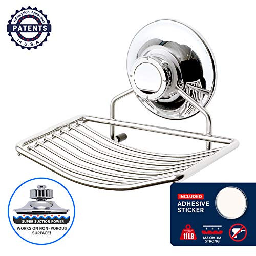 BATHBEYOND Vacuum Suction Cup Soap Dish Holder, Bar Soap Sponge Holder for Shower, Bathroom, Tub and Kitchen Sink - Rust Proof Stainless Steel Chrome, Black BATHBEYOND Vacuum Suction Cup Soap Dish Holder, Bar Soap Sponge Holder for Shower, Bathroom, Tub and Kitchen Sink - Rust Proof Stainless Steel Chrome, Black