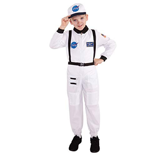 Kids Astronaut Costume Childs Spaceman Uniform Space Dress Up - Medium (Age 7-9)