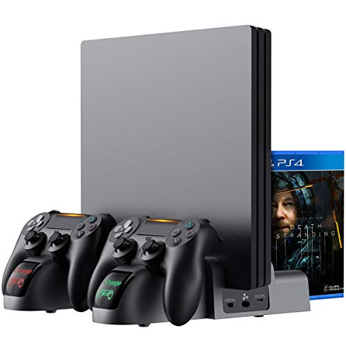 Kootek Universal Vertical Stand for Original PS4/Slim/Pro, Dual Controller Charger Cooling Fan 12 Games Storage, Charging Station with Indicators for Playstation 4 DualShock 4 Wireless Controllers