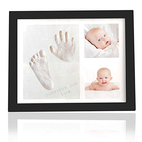 Baby Handprint Footprint Keepsake Kit - Baby Prints Photo Frame for Newborn - Baby Nursery Memory Art Kit Frames - Baby Shower Picture Frames for Baby Registry Boys,Girls (Onyx Black)