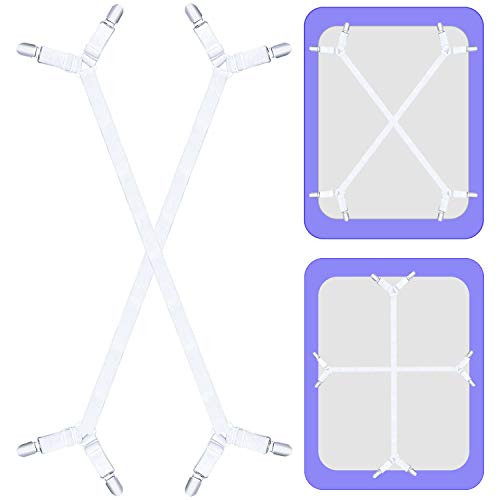 ZHOUBIN Bed Sheet Holder Straps, Adjustable Elastic Crisscross Bed Sheet Fastener Straps Grippers Suspenders for All Bed Sheets, Mattress Covers(2 Set/4Pcs,White)