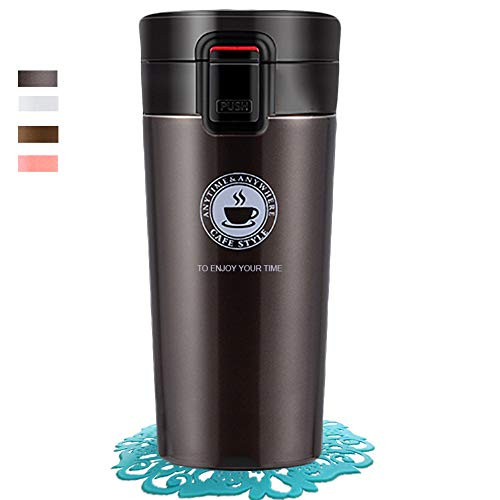 Coffee Cup Thermos Flask Double Wall Vacuum Insulated Travel Mug Stainless Steel Vacuum Mug, Portable Leakproof Drinking Cup Vacuum Bottle with Lids for Men and Women Cold or Hot Drinks ?Brown?