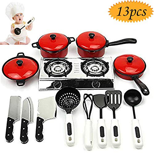 Grocery House Kitchen Pretend Toys, 13Pcs Child Cooking Toy Kids Play Kitchen Sets Home Cooking Role Play Toys Cooking Food Utensils Pans Pots Dishes Cookware Cooking Toy Gift for Kid Pretend Play