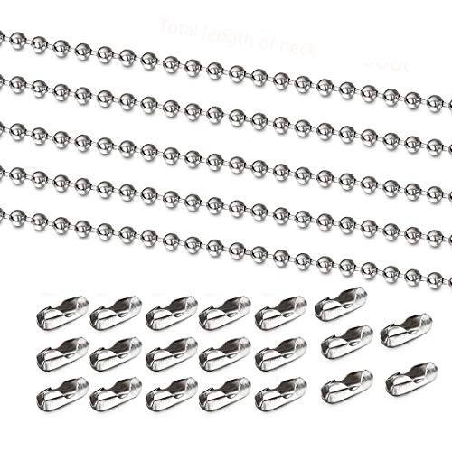 LANBEIDE 32 Feet Stainless Steel Ball Bead Chain with 20 Pieces Matching Connectors 2.4mm Diameter Ball Chain for Necklace Jewelry Making