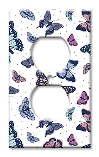 Art Plates OVER SIZED Outlet Cover/OVERSIZE Outlet Switch Plate - Pink, Blue & Green Butterflies