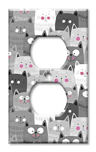 Art Plates OVER SIZED Outlet Cover/OVERSIZE Outlet Switch Plate - Gray & White Cat Toss
