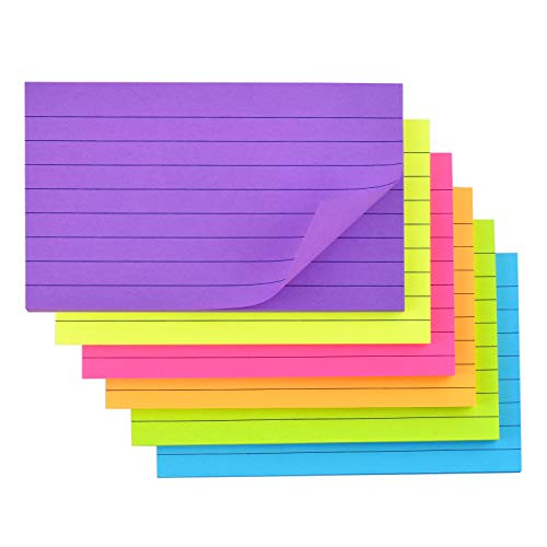 Lined Sticky Notes with Lines 3x5 Self-Stick Notes 6 Bright Color 6 Pads, 50 Sheets/Pad