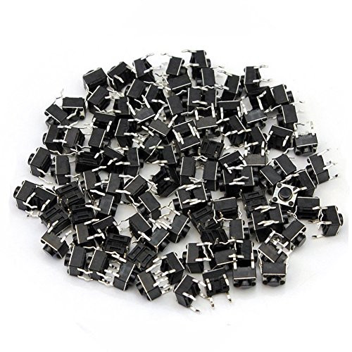 Yohii 6mm/0.24 Inch 4 Pin Panel PCB Momentary Tactile Tact Push Button Switch Through Hole Breadboard Friendly 100pcs