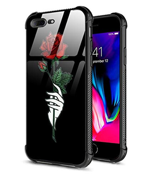 iPhone 8 Plus Case,iPhone 7 Plus Case,Slim Fit Tempered Glass Back Pattern Design for Girl Women+Soft Silicone TPU Shock Absorption Bumper Protective Case Compatible iPhone 7/8 Plus Rose in Hand iPhone 8 Plus Case,iPhone 7 Plus Case,Slim Fit Tempered Glass Back Pattern Design for Girl Women+Soft Silicone TPU Shock Absorption Bumper Protective Case Compatible iPhone 7/8 Plus Rose in Hand