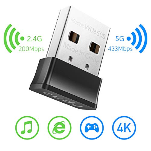 Cudy 650Mbps Nano Size USB WiFi Adapter, Dual Band 5GHz/2.4GHz Wireless Adapter, for PC/Desktop/Laptop -CD Included, Nano Size, Compatible with Windows XP/7/8/8.1/10