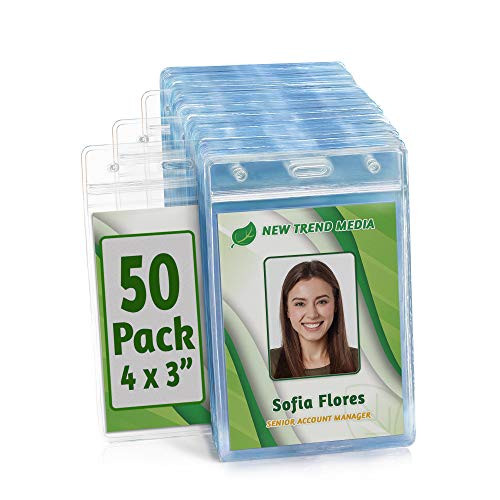 EcoEarth Vertical ID Badge Holder (Premium Tier Sealable, 4x3 Inch (L), 50 Pack), ID Holder, ID Card Holder Bulk, Name Badge Holder, Name Tag Holder, Plastic Badge Holder, Clear Card Badge Protector