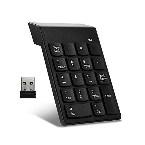 Wireless Numeric Keypad 18Keys Portable Number Numpad with 2.4G Mini USB Receiver for Laptop Notebook, Desktop, Surface Pro, PC - Black