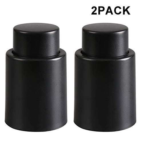 Wine Bottle Stopper Vacuum, HYZ Wine Saver Vacuum Pump Keeps Wine Fresh, Reusable Wine Sealer Preserver, Plastic Wine Bottle Plug, Black (Set of 2)