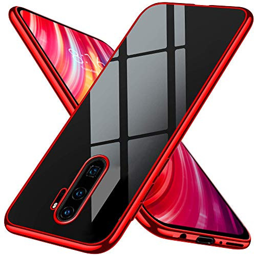 Toppix Case for Xiaomi Redmi Note 8 Pro, Ultra Slim Soft TPU Silikon Cover [Anti Slip] [Scratch Resistant] Flexible Case for Xiaomi Redmi Note 8 Pro, Red/Clear