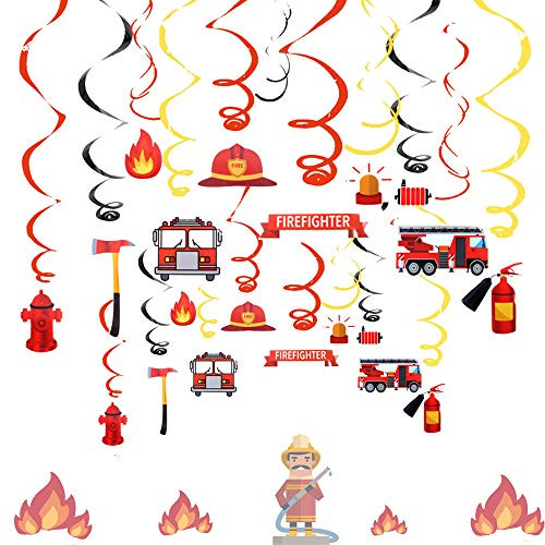 LaVenty Fire Truck Birthday Banner Fire Truck Swirl Banner for Firetruck Party Decorations Fire Truck Birthday Banner Firetruck Fire Engine Decorations Fireman Party Theme