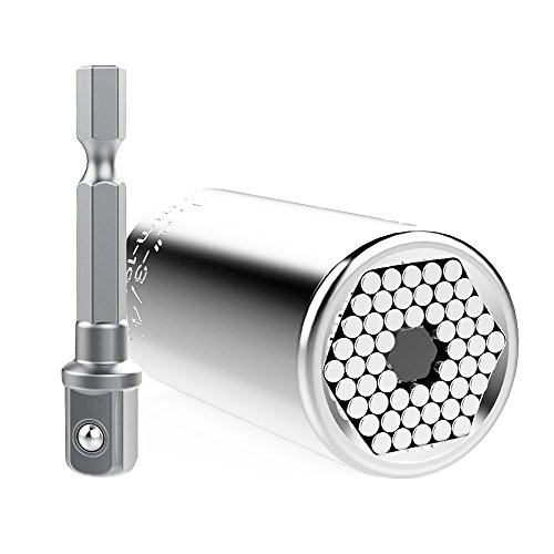 Universal Socket Gator grip Socket Wrench Set with Power Drill Adapter Chrom-Vanadium Steel from 1/4" to 3/4"(7mm to 19mm) Professional Self-adjusting Tool for Handyman 2PC set Silver