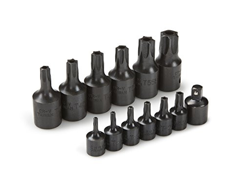TEKTON 4916 1/4-Inch and 3/8-Inch Drive Impact Tamper Star Bit Socket Set, TR10 - TR60, Cr-V, 13-Sockets