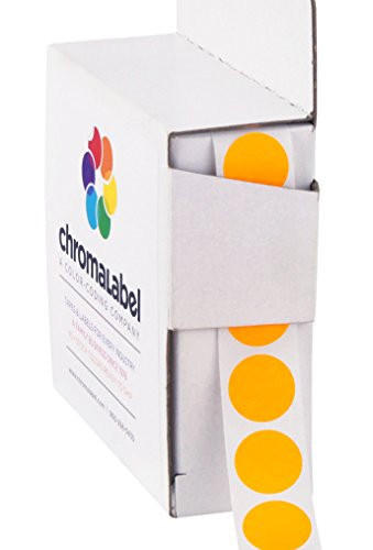 ChromaLabel 1/2 Inch Round Permanent Color-Code Dot Stickers, 1000 per Dispenser Box, Fluorescent Orange