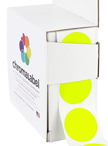 ChromaLabel 1 Inch Round Permanent Color-Code Dot Stickers, 1000 per Dispenser Box, Fluorescent Yellow