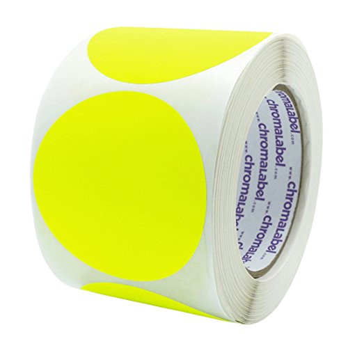 ChromaLabel 3 Inch Round Permanent Color-Code Dot Stickers, 500 per Roll, Fluorescent Yellow