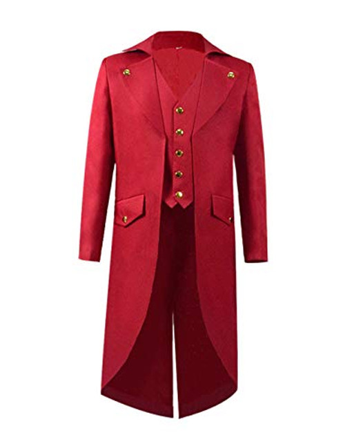 Steampunk Vintage Tailcoat Jacket Gothic Victorian Frock Black Steampunk Coat Uniform Costume for Child (Big Boys 10, Red)