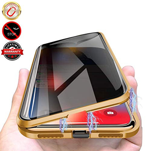 LISADE Privacy Magnetic Cases for iPhone X/XS, Anti Peeping Clear Double Sided Tempered Glass [Magnet Absorption Metal Bumper Frame] Thin 360 Full Protective Phone Case for iPhone X/XS 5.8'' Gold