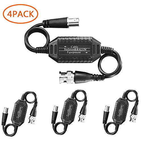 4PCS CCTV BNC Male to Female Coaxial Video Ground Loop Isolator Balun for Camera AOLANS (4 Black)