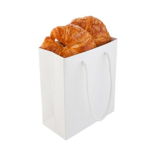 Glossy Shopping & Takeout Bag with Rope Handles 6.5 x 7.5" 10ct Box, Small, White - Restaurantware