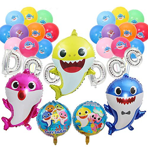 Shark Balloons Baby Shark Helium Balloons DOO DOO Shark Balloon Banner Shark Foil Balloons Cute Shark Party Supplies for Sea World Shark Baby Themed Birthday Decorations Baby Shower Party Supplies
