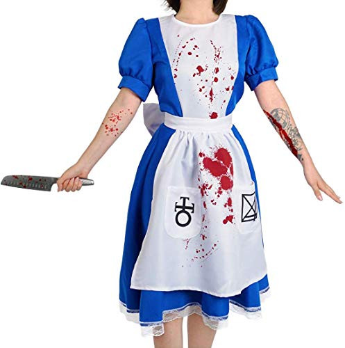 for Maid Cosplay Costume with Bloody Apron for Halloween Scary for Alice Fancy Dress Size S - L (S) Blue