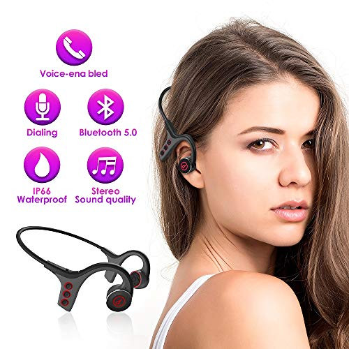 Bone Conduction Headphones Bluetooth 5.0 Open Ear Wireless Sports Headset Stereo Waterproof Sweatproof with Mic for Running, Cycling, Driving (Gray)