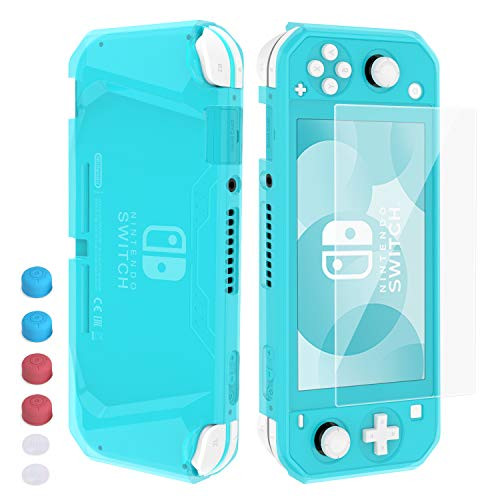 Case for Nintendo Switch Lite, HEYSTOP Soft TPU Protective Case Cover for Nintendo Switch Lite with Switch Lite Tempered Glass Screen Protector and Thumb Stick Caps(Blue)