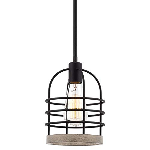 Kira Home Sawyer 11" Industrial Farmhouse Mini Pendant Light + Bird Cage Shade, White Wood Style + Textured Black Finish