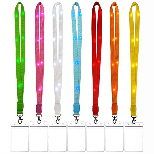 LED Lanyards for ID Badges with 3 Flashing Modes, Premium Cruise Lanyard with Clip ID Card Holder, Glow in The Dark Light Up Neck Lanyard Sets (7 Pack Colorful)