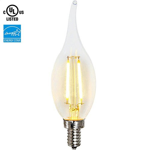 ZZ Lighting 2W LED Filament Flame Shape Bent Tip Candle Light Bulb 20W Incandescent Bulb Equivalent 2700K 160LM E12 Base(2W,1Pack)