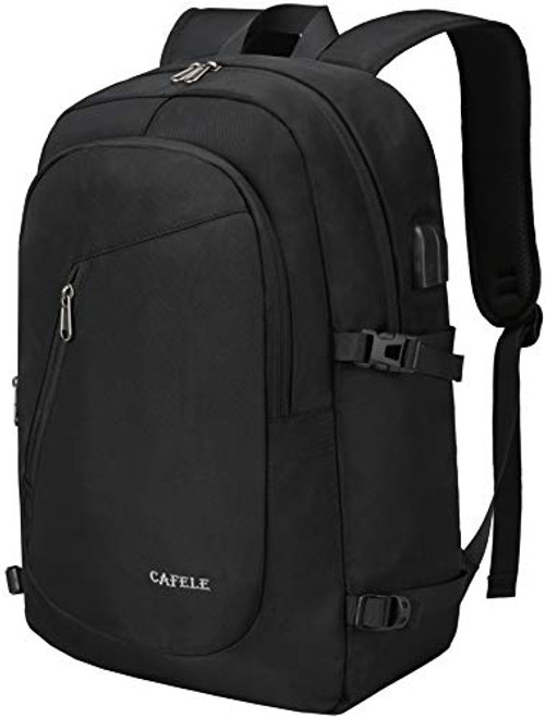 CAFELE 17.3 Inch Laptop Backpack, Large Travel Laptop Backpack with USB Charging Port, Anti Theft Water Resistant Business Backpack for Men and Women, Durable Lightweight School College Bag, Black
