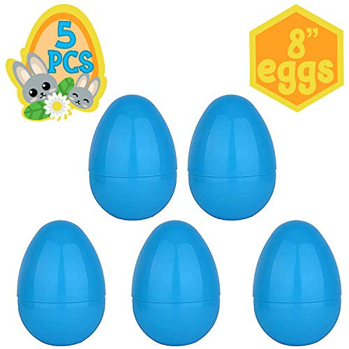 Playoly 5 Blue Jumbo Fillable Plastic Easter Egg Hunt Party Supply - 8-Inch Easter Eggs
