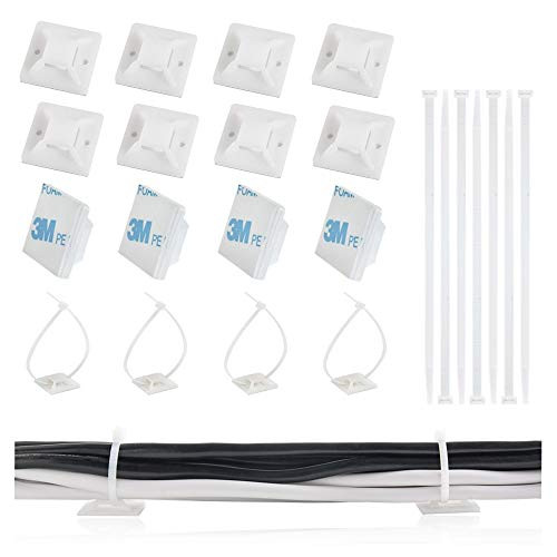 100 Pack Zip Tie Adhesive Mounts Self Adhesive Cable Tie Base Holders with Multi-Purpose Cable Tie (White)