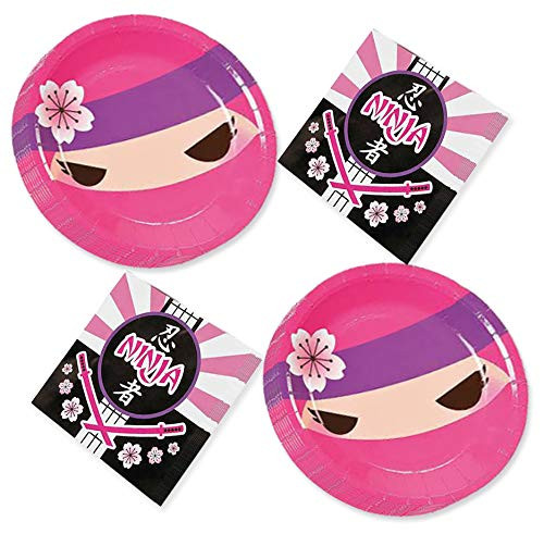 Pink Ninja Party Supplies - Ninja Girl Paper Dessert Plates and Beverage Napkins (Serves 16) Pink Ninja Party Supplies - Ninja Girl Paper Dessert Plates and Beverage Napkins (Serves 16)