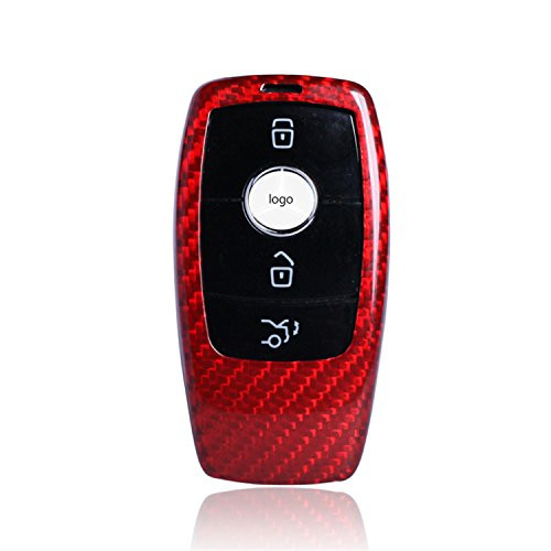100% Carbon Fiber Case For Mercedes-Benz Key Fob, Genuine Carbon Fiber Cover For Mercedes New E Class E200L E300L Smart Keyless Fob Remote Key, Men's Car Key Fob Case Women's Fob Cover - Red