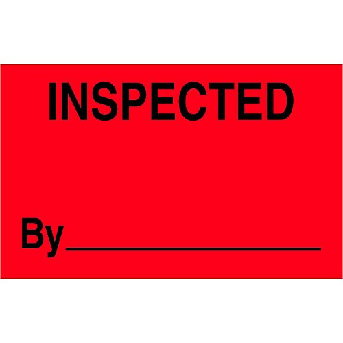 Ship Now Supply SNDL1182 Tape Logic Labels,"Inspected", 1 1/4" x 2", Fluorescent Red (1 Roll of 500 Labels)